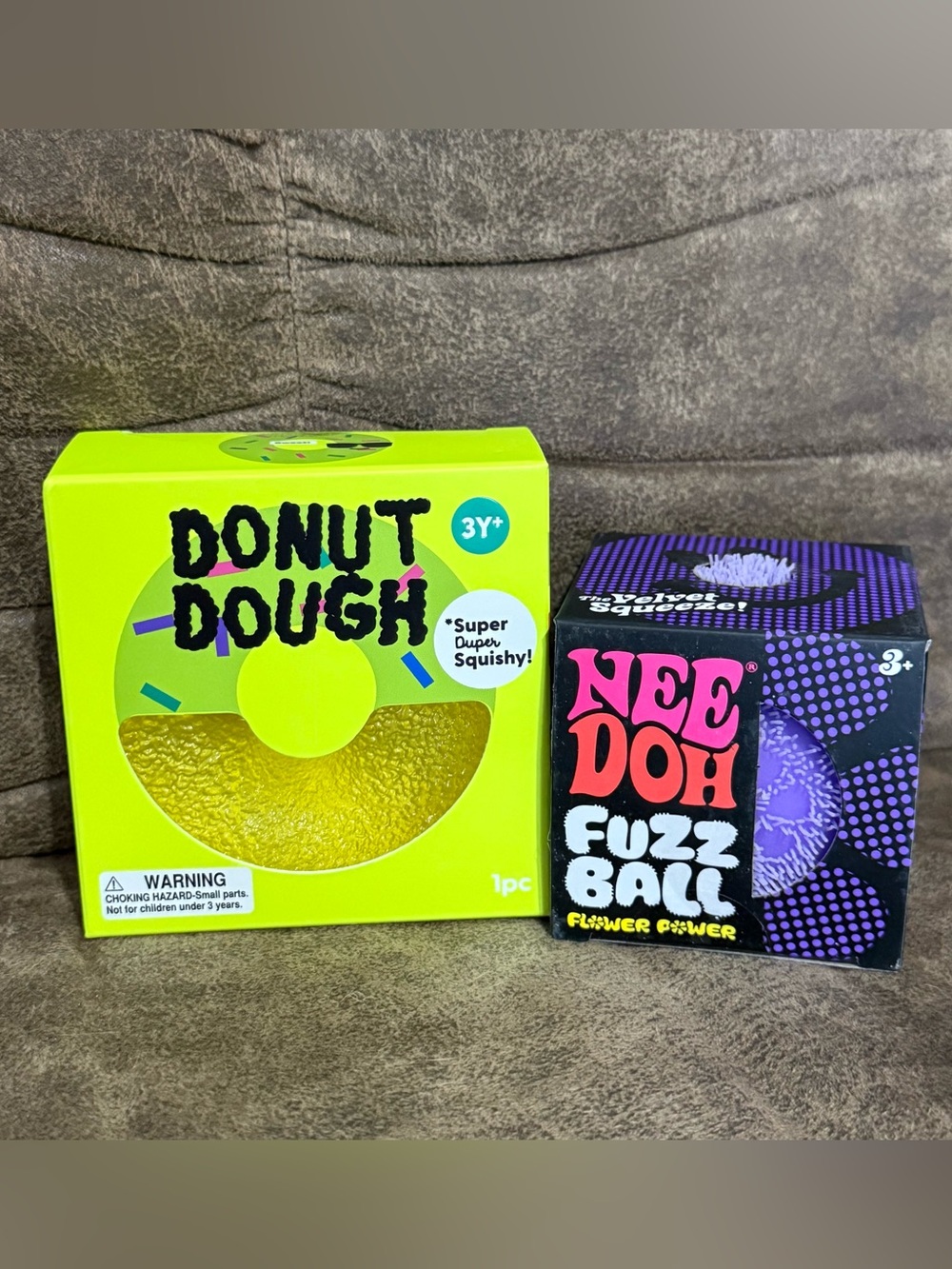 NEW Needoh Fuzz Ball The Velvet Squeeze PURPLE & J’adore Donut Dough LIME GREEN